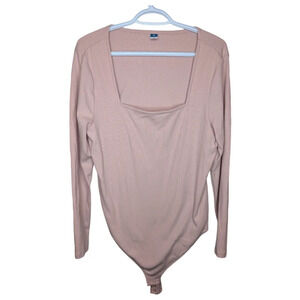 Old Navy Pink Long-Sleeve Square-Neck Rib-Knit Snap Bodysuit Women 2X